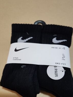 Nike Black Crew Athletic Socks with White Swoosh - 6 Pack